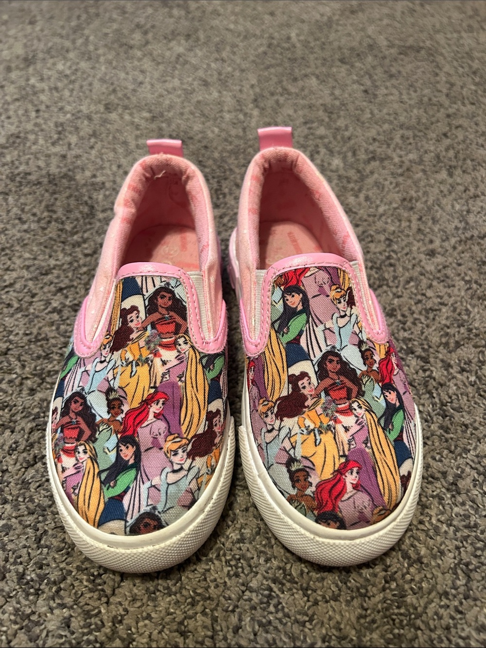 Disney Girls Pink Slip-On Sneakers with Multicolor Princess Print